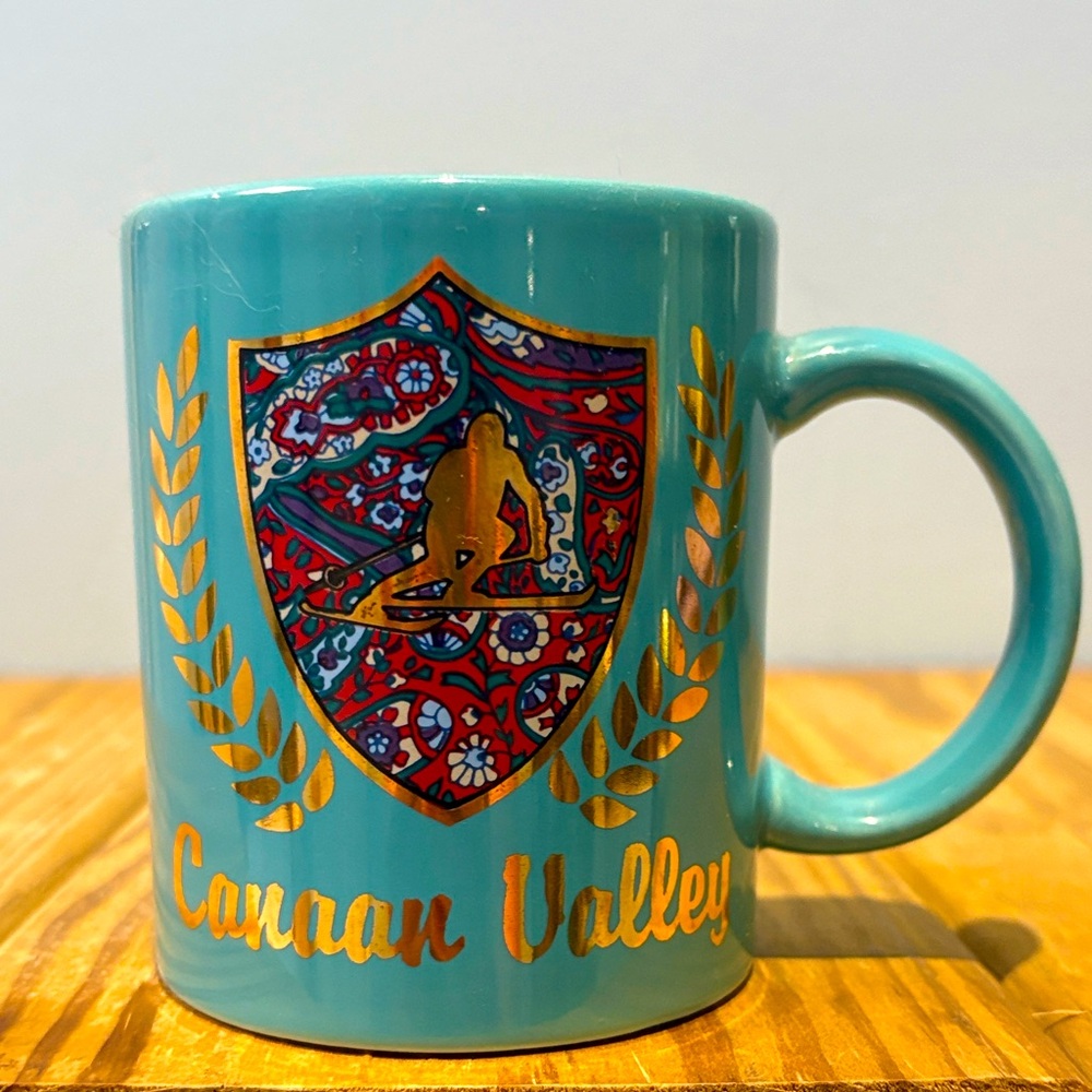New Canaan Valley Ski Resort Area State Park Teal Coffee Mug with Gold Accents !